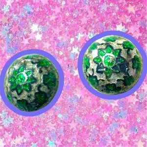 Puer pure silver vintage enamel clip on earrings 30s 40s 50s India jewelry green